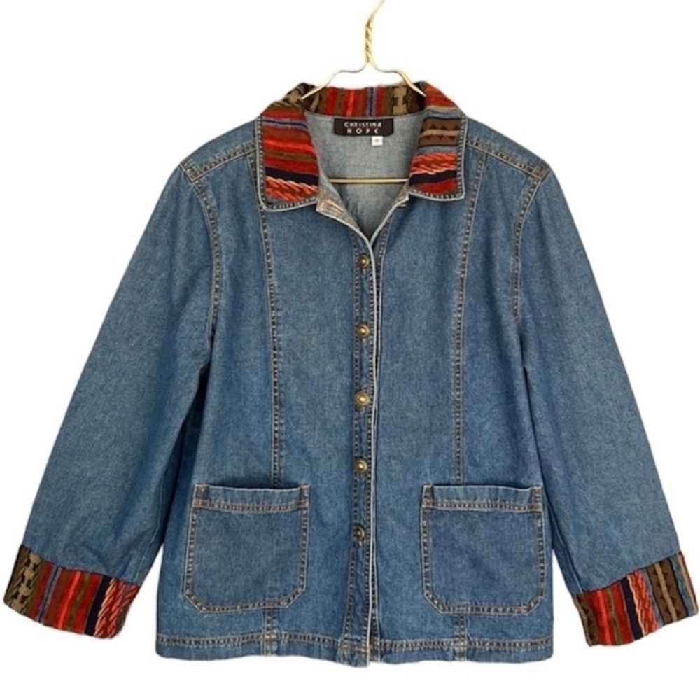 Vintage Christina Hope Denim Jacket Southwestern Aztec Embroidery 12 - Picture 2 of 13